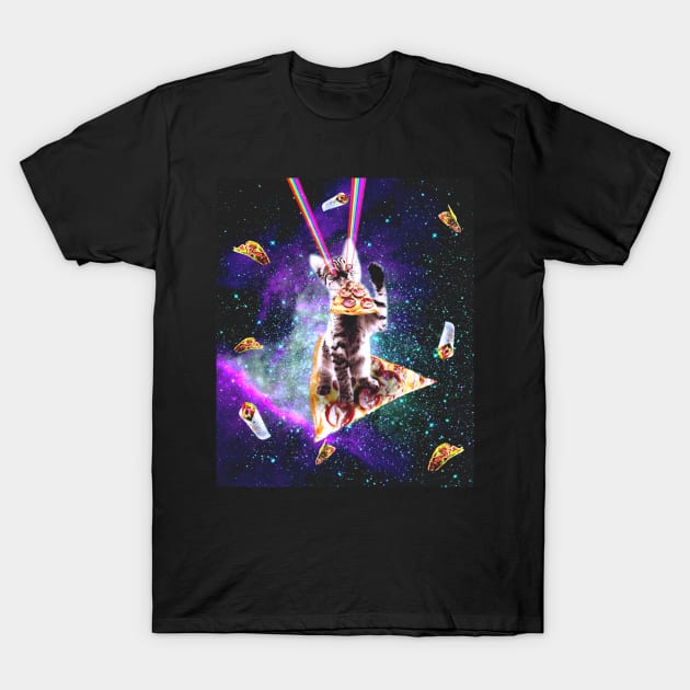 Outer Space Pizza Cat - Rainbow Laser, Taco, Burrito T-Shirt by Random Galaxy